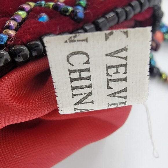 Red 100% Silk Bag Velvet Beaded Trim Small Evening Fancy Beaded Colorful‎ Boho - Picture 11 of 11